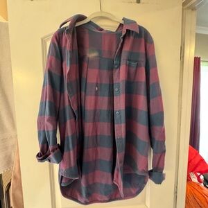 Casual Women's Button Down Shirt in Blue and Purple Plaid